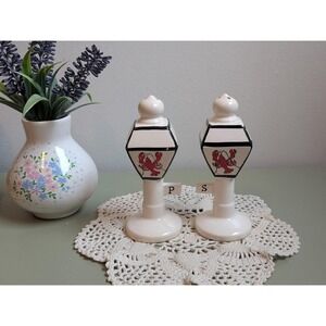 Vintage Lobster Salt & Pepper Shakers Lamp Post Ceramic Set Coastal Decor